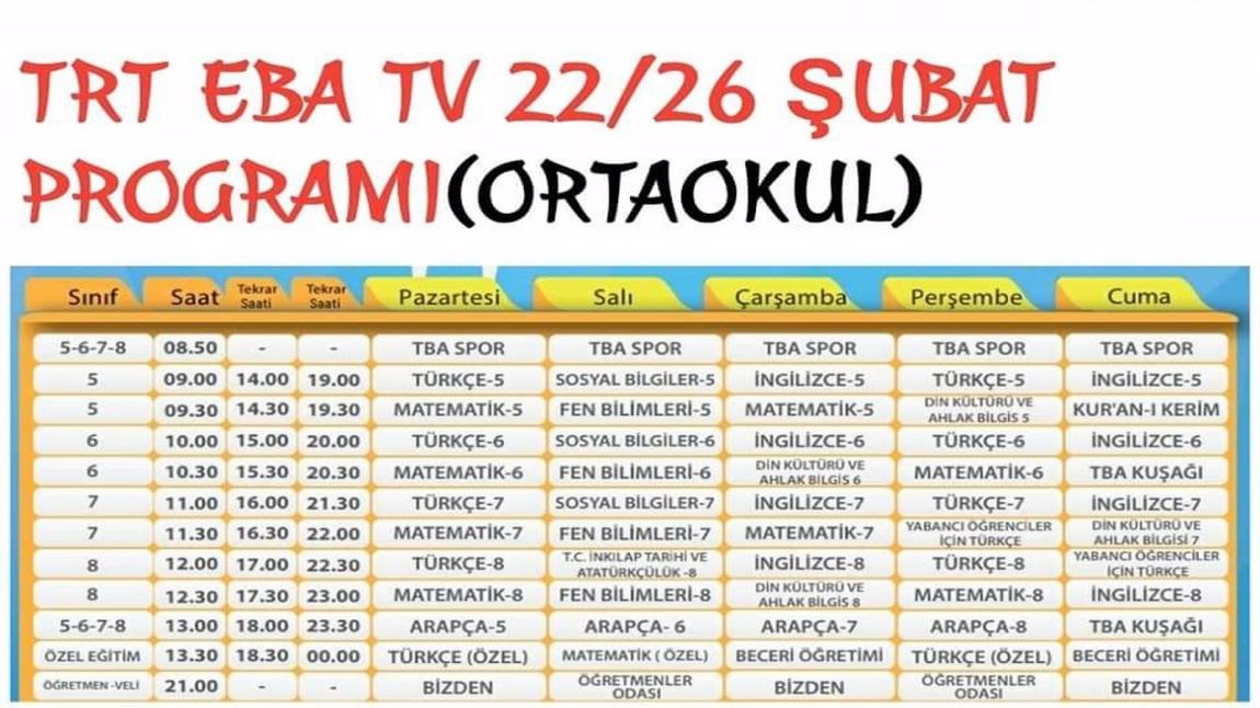 TRT EBA TV Ortaokul 22-26 Şubat Programı
